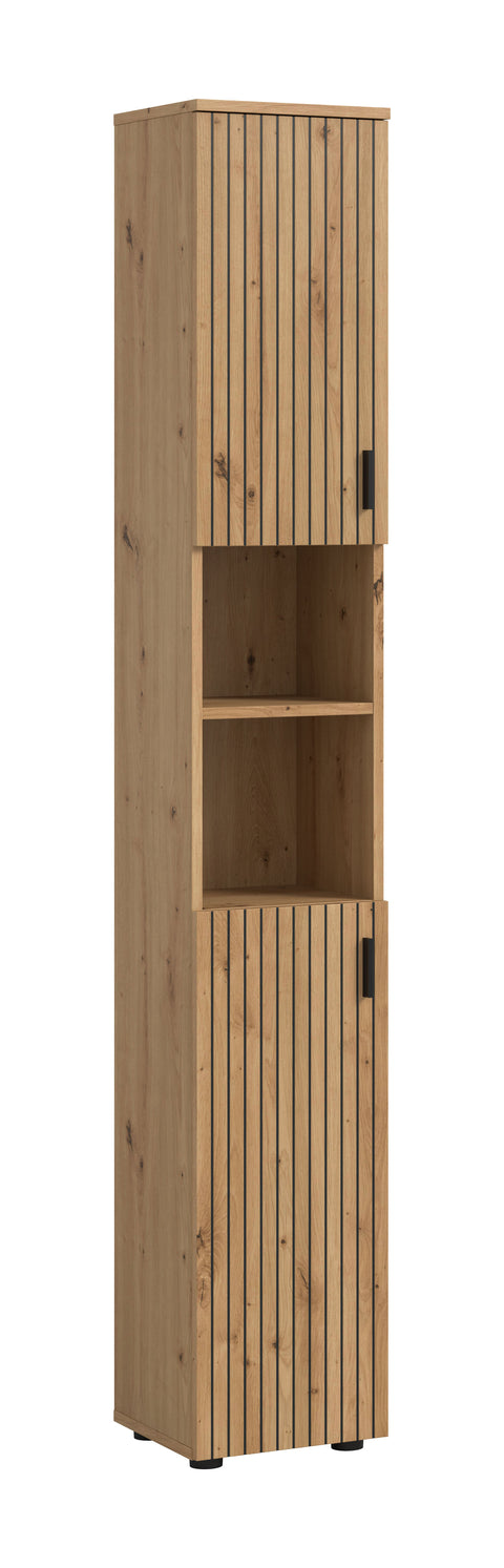 Rootz Bathroom Cabinet - Tall Storage Unit - Oak Imitation Organizer - Easy-Care & Adjustable - 30x192x30 cm