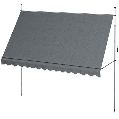 Rootz Freestanding Terrace Awning - Retractable Canopy - Adjustable Sunshade - UV Protection - 3.5m x 1.2m x 2.1-3m -  Grey