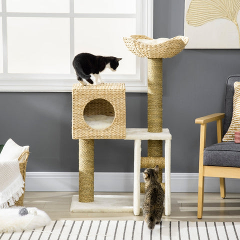 Rootz Cat Tree Scratching Post - Multiple Levels Climbing Tree - Cozy Cat House - Sisal Scratching Posts - Chipboard Frame - 57cm x 37cm x 100.5cm