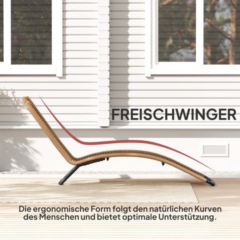 Rootz Rattan Sun Lounger - S-Shaped Deck Chair - Outdoor Mesh Chaise - Comfort & Style - 176cm x 58cm x 82cm