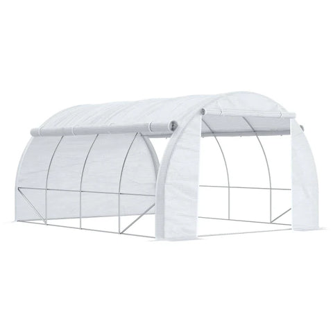Rootz Tunnel Greenhouse - Walk-in Grow House Tent - Roll Up Walls - Zip Door - Galvanized Steel Frame - Reinforced Cover - White - 4x3x2m