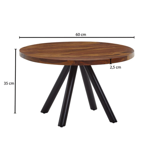 Rootz Modern Design Coffee Table - Round Table - Solid Wood - Metal Frame - Handcrafted - Protective Varnish - Anti-Slip Nubs - Sheesham Wood - 60cm x 60cm x 35cm