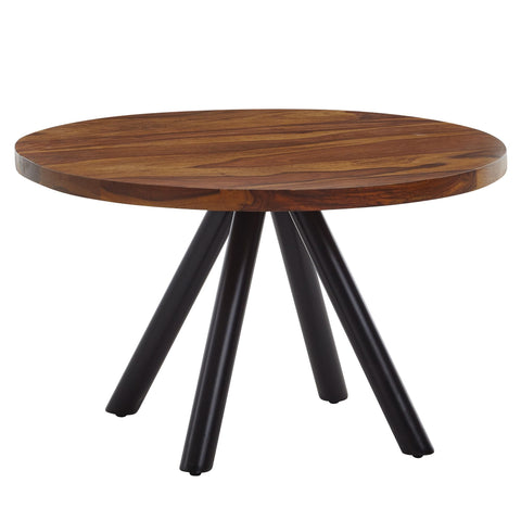 Rootz Modern Design Coffee Table - Round Table - Solid Wood - Metal Frame - Handcrafted - Protective Varnish - Anti-Slip Nubs - Sheesham Wood - 60cm x 60cm x 35cm