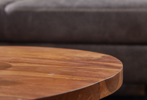 Rootz Modern Design Coffee Table - Round Table - Solid Wood - Metal Frame - Handcrafted - Protective Varnish - Anti-Slip Nubs - Sheesham Wood - 60cm x 60cm x 35cm