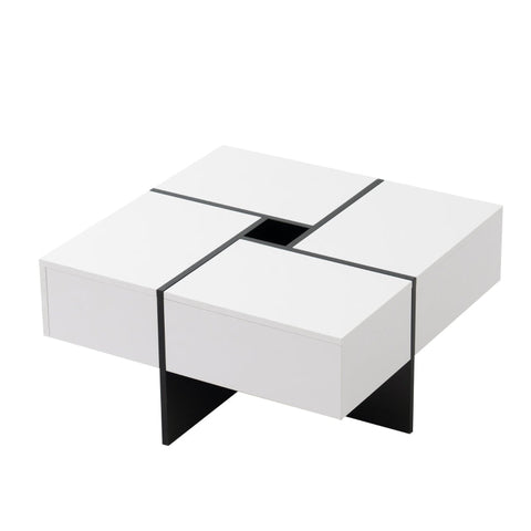 Rootz High-Gloss Coffee Table - Living Room Table - Center Table - Durable Design - 70cm x 70cm x 35cm