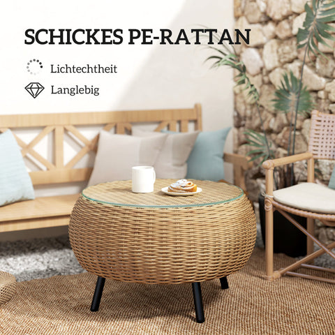 Rootz Poly Rattan Side Table - Round Coffee Table - Balcony Table - Weatherproof & Durable - Ø75 x 42 cm