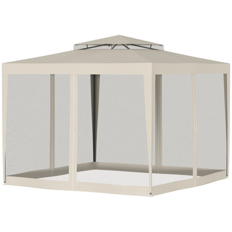 Rootz Garden Pavilion - Gazebo - Outdoor Shelter - Mosquito Protection - 3x3m - 4 Mosquito Nets - Double Roof - Grey