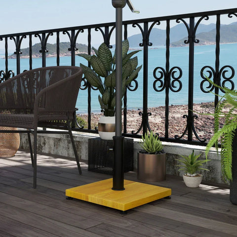 Rootz Umbrella stand - Parasol Base - 25kg - Wood Effect - Concrete Fill - Weatherproof - Metal - Yellow - 45L x 45W x 33.5H cm
