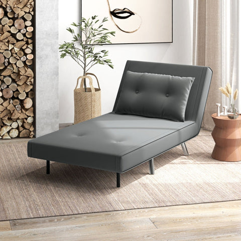Rootz Convertible Recliner Bed - Lounge Chair - Single Bed - Breathable Velvet Cover - Adjustable Backrest - Dark Gray - 77L x 88W x 83H cm