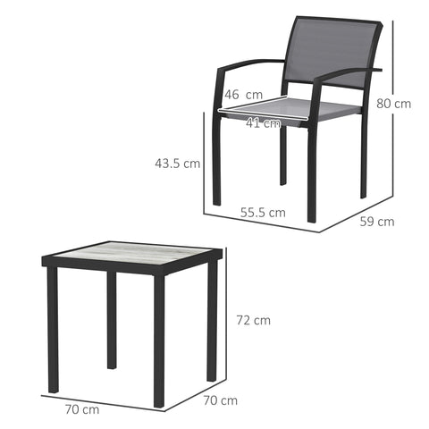 Rootz 3-Part Outdoor Dining Set - Patio Table Set - Weather-Resistant Furniture - Steel Frames - Table: 70x70x72cm, Chair: 55.5x59x80cm