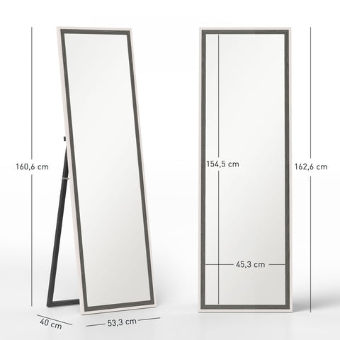 Rootz Full Body Mirror - Floor Mirror - Standing Mirror - Splinter-Free Safety - 162.6 x 53.3 cm - Grey MDF Frame