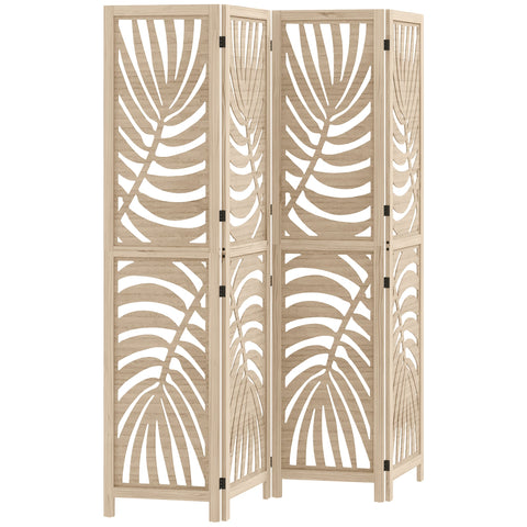 Rootz 4 Panel Paravent - Room Divider - Folding Screen - Privacy Screen - Brown, Elegant Leaf Design, Foldable, 160cm x 170cm