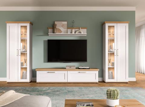 Rootz Living Room Set - 4-Piece Furniture Suite - Stylish Storage & Display - 336x161x40 cm - White and Brown