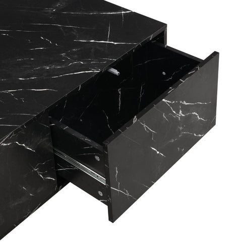 Rootz Marble Pattern Coffee Table Set - Modern Tables - Versatile Design - Added Storage - 100x33.5x70cm (Large), 32x32x50cm (Small)