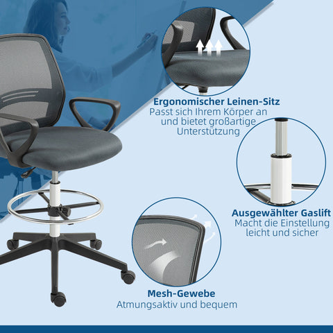 Rootz Ergonomic Office Chair - Desk Chair - Task Chair - Adjustable for Comfort - 66cm x 100-120cm, Grey