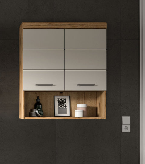 Rootz Wall Cabinet - Storage Unit - Bathroom Organizer - Durable MDF - 74x79x24 cm - Brown & WhiteFinish