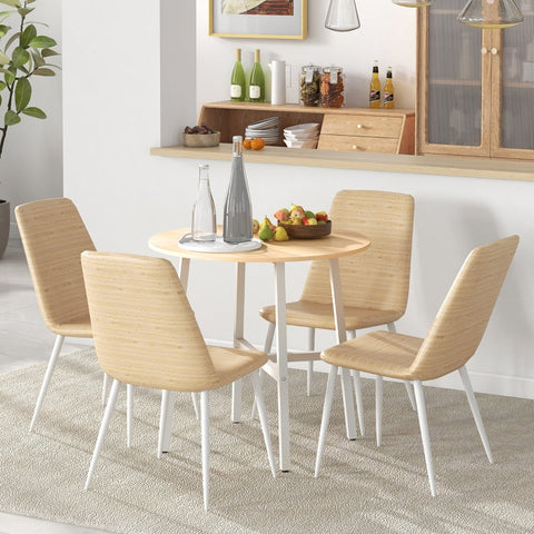 Rootz Dining Table - Round Kitchen Table - Modern Style - Wood Table Top - Sturdy Metal Legs - 80cm x 76cm - Natural Wood & White