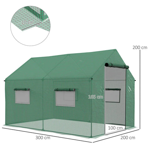 Rootz Tunnel Greenhouse - Walk-in Greenhouse - Roll Up Door and Window - Galvanized Steel Frame - Green - 2x3x2m