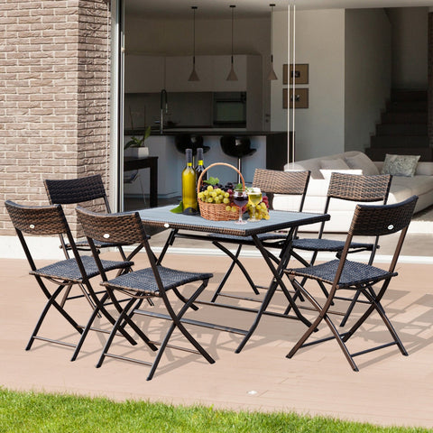 Rootz 7 Piece Garden Dining Set - Outdoor Furniture - Patio Seating - Durable & Foldable - Table: 120x70x71cm, Chair: 46x61x84cm, Brown