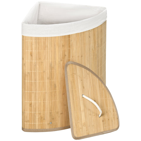 Rootz Bamboo Corner Laundry Basket - Hamper - Clothes Organizer - 55L Capacity - 38x38x57cm Brown & White