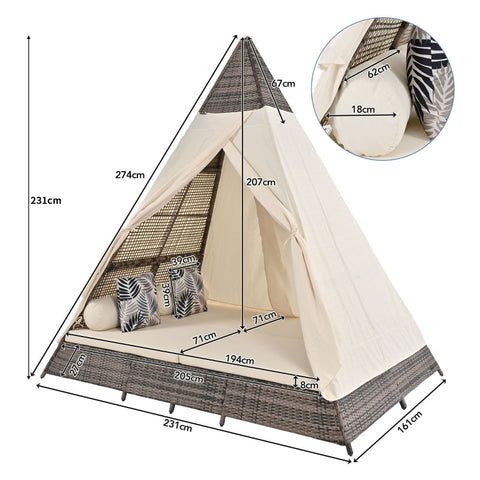Rootz 4-Piece Rattan Garden Furniture Set - Outdoor Seating - Patio Set - Weatherproof & Durable - 231cm x 231cm x 161cm