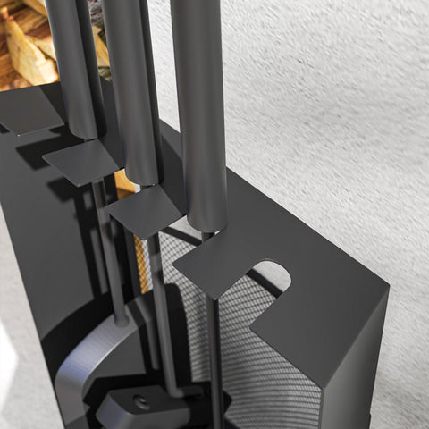 Rootz Fireplace Cutlery Set 5 Pieces - Fireplace Tools - Fire Pit Accessories - Durable Metal - Space-Saving Design - Black - 28x13x59.5cm