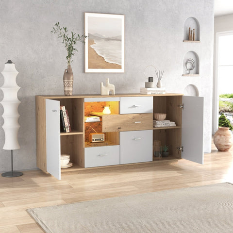 Rootz Modern Sideboard with LED Lighting - Storage Cabinet - Buffet Console - Elegant & Spacious - 160L x 40W x 77H cm