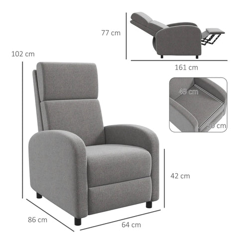 Rootz TV-fauteuil - Uitklapbare voetensteun - Fauteuil TV-stoel - Kantelbaar tot 160° - Relaxstoel - Zachte stof - Zak met hoge dichtheid - Woonkamer - Meerlaags bord - Grijs - 64L x 86B x 102H cm