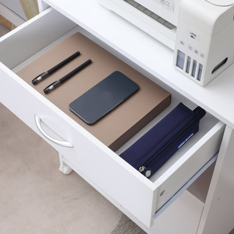 Rootz Mobile Printer Stand - Office Organizer - Printer Cabinet - Adjustable Shelf - 60 x 39 x 80 cm - White