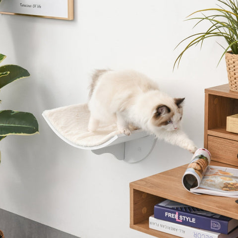 Rootz Cat Shelf - Wall-Mountable Cat Lounger - Cat Climbing Wall - Feline Furniture - Chipboard - Fleece Cover - 41cm x 28cm x 21cm