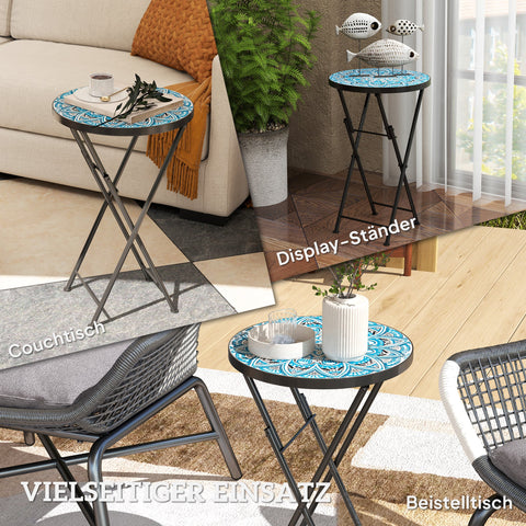 Rootz Mosaic Garden Table - Foldable Terrace Table - Round Patio Tables - Space-Saving Design - Ø35.5 x 55H cm