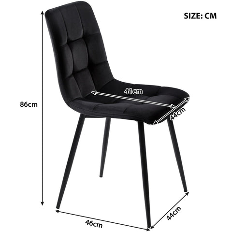 Rootz Set of 4 Black Dining Chairs - Velvet Look - Padded Comfort - Ergonomic Design - 44L x 46W x 86H cm - Metal Frame - Easy Assembly