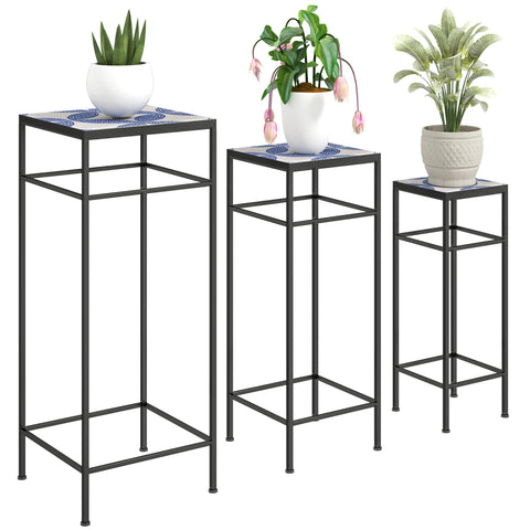 Rootz 3 Piece Plant Stand Set - Flower Display - Exhibition Shelf - Rust-Resistant - 28x28x71cm, 23x23x61cm, 18x18x51cm