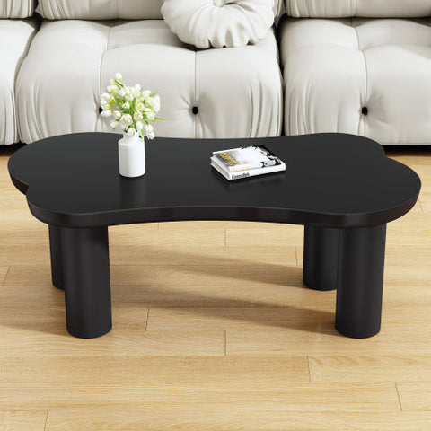 Rootz Coffee Table - Irregular Bone-Shaped - MDF Table - Floor Protection - 113cm x 58cm x 40.5cm - Modern Black Design