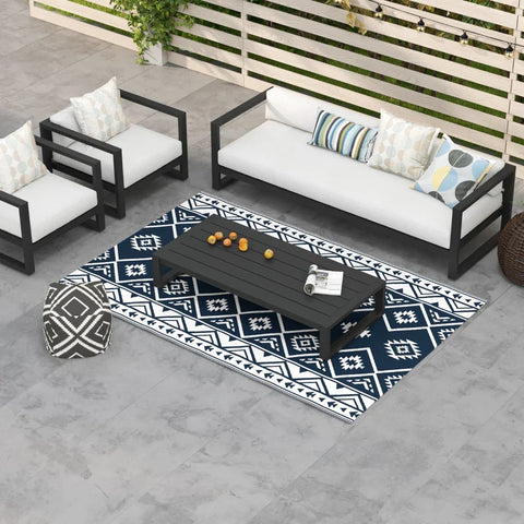 Rootz Outdoor Rug - Patio Rug - Weather Resistant - Modern Design - Non-woven Fabric - Black + White - 182cm x 274cm x 0.3cm