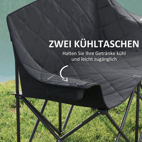 Rootz 2 Seated Camping Chair - Foldable - Outdoor Furniture - Supports Up to 250kg - Black - 145cm x 60cm x 92cm