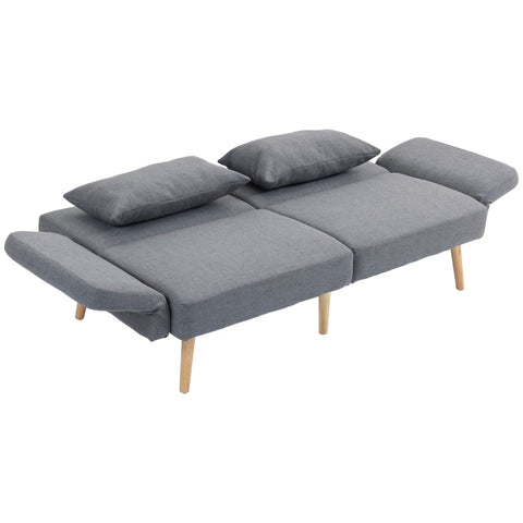 Rootz Linen-Look Sofa Bed - Adjustable Armrests - Convertible Couch - Rubberwood Legs - 170cm x 83cm x 80cm