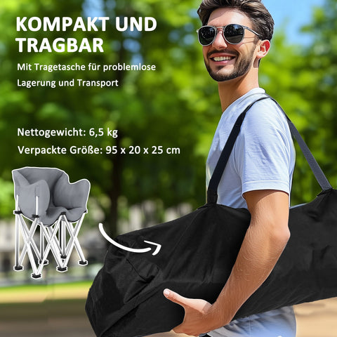 Rootz Folding Chair 2 Seat - Camping Chair - Foldable Chairs - Holds 240kg - Grey - 120cm x 57cm x 95cm