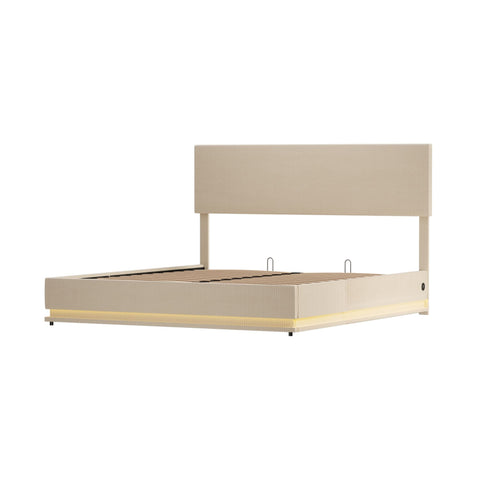 Rootz Double Bed Frame with Storage - Velvet Bed - Adjustable Headboard - USB Charging - 211cm x 153cm x 113cm
