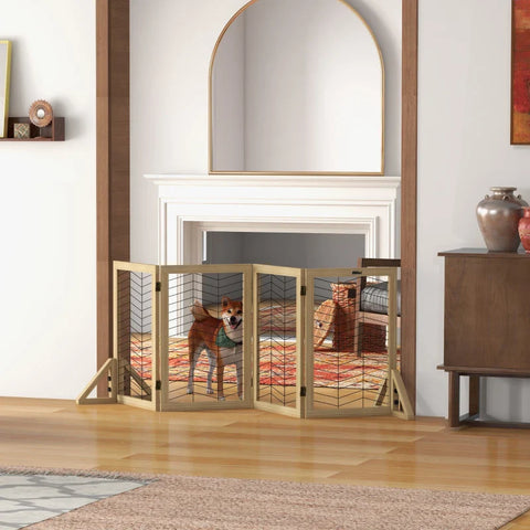 Rootz Dog Gate - Stair Gate Barrier - Foldable - Pine Wood - Non-slip Pad - Natural - 187 cm x 44 cm x 70 cm