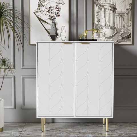 Rootz Sideboard Storage Cabinet - Chest of Drawers - Floral Pattern - Shockproof Design - 75L x 40W x 90H cm - Golden+White