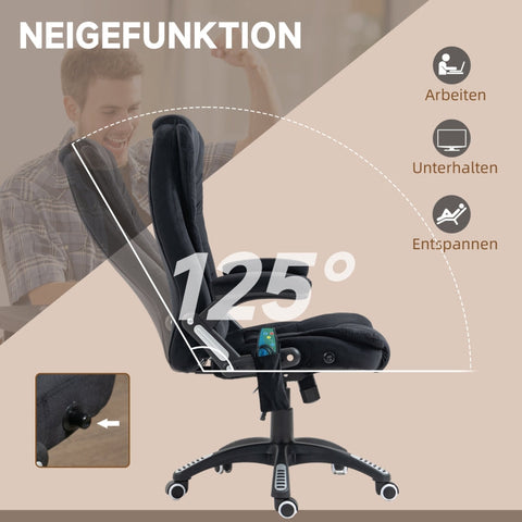Rootz Vinsetto Office Chair with Massage & Heat Function - Ergonomic Chair - Height Adjustable Chair - 6 Vibration Massage Points - Easy Mobility - Adjustable Seat Height - 67W x 74D x 107-116H cm - Black