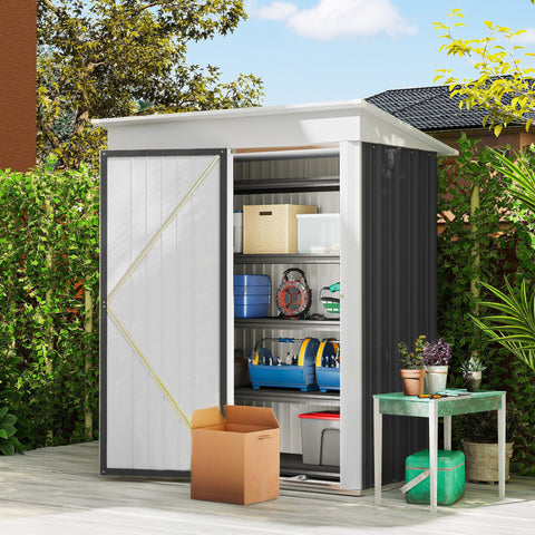 Rootz Garden Shed - Outdoor Tool Storage - Metal Storage House - Weatherproof, Lockable, Adjustable Shelves - 161x95x181 cm, Grey