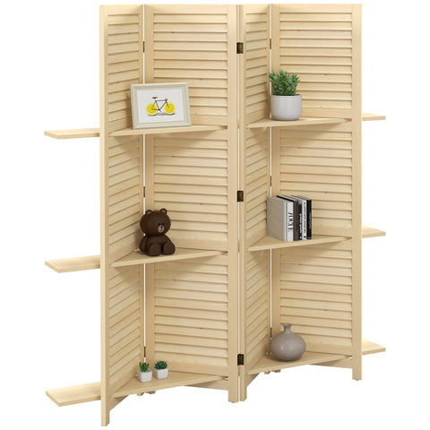 Rootz Interior Screen Room Divider - Partition - Space Separator - 3 Shelves - Paulownia Wood - 160L x 170H cm