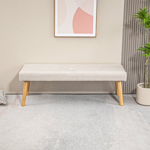 Rootz Upholstered Bench - Bedroom Bench - Window Seat - Thick Padding - Imitation Linen - Natural Wood Legs - 120cm x 41cm x 43cm