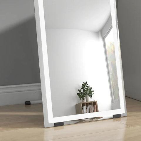 Rootz Standing Mirror - Wall Mirror - Full Body Mirror - With LEDs - Tempered Glass - White + Silver - 40 cm x 150 cm