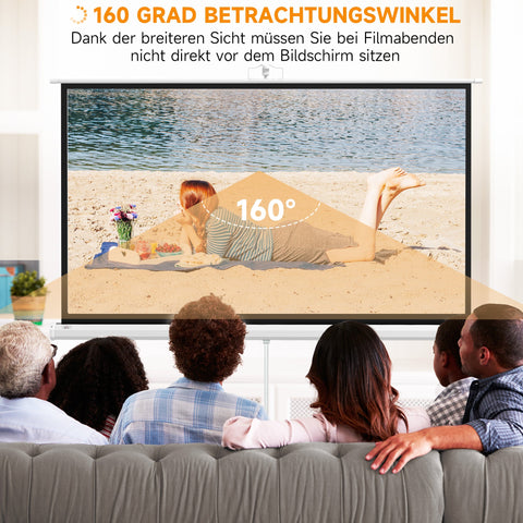 Rootz Projector Canvas with Tripod - Roller Blind Screen - Movie Screen - 4K HD Viewing - 186cm x 105cm x 84 inches
