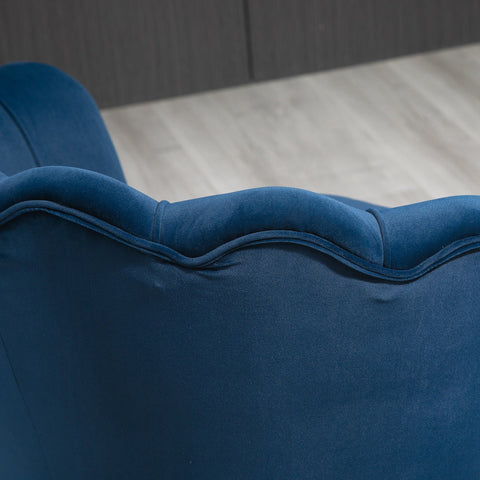 Rootz Lounge Armchair - Vintage Velvet Chair - Club Seating - Cozy Comfort - 76cm x 67cm x 74cm - Blue