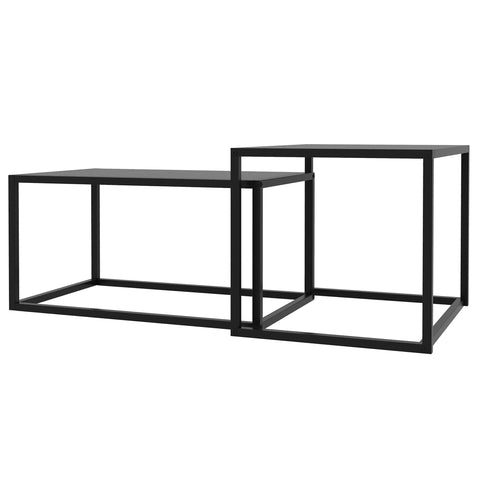 Rootz Industrial Coffee Tables Set - Nested Tables - Space-Saving Design - Matt Black Steel - 72cm x 45cm x 37cm, 60cm x 47cm x 45cm