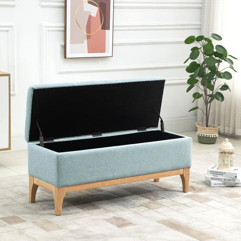 Rootz Scandinavian Style Storage Bench - Footstool - Side Table - Spacious Storage - 110L x 39W x 45H cm - Blue Fabric